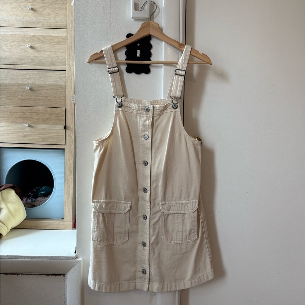 American Eagle Outfitters Cream Denim Overalls